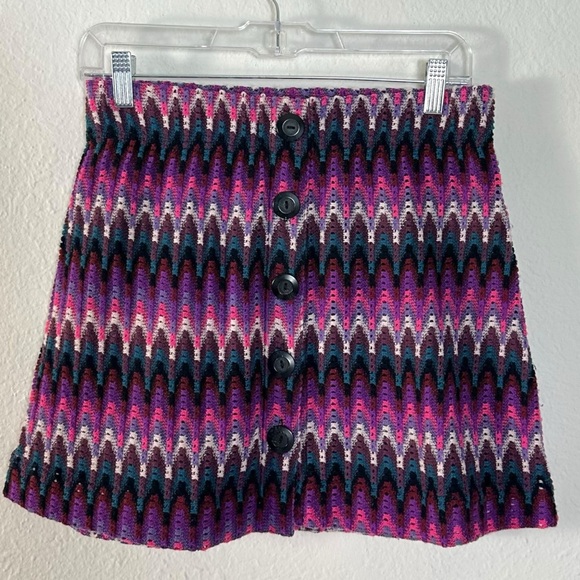 Free People Retro 60s 70s Open Knit Crochet Chevron Micro Mini Skirt Medium - Picture 3 of 10